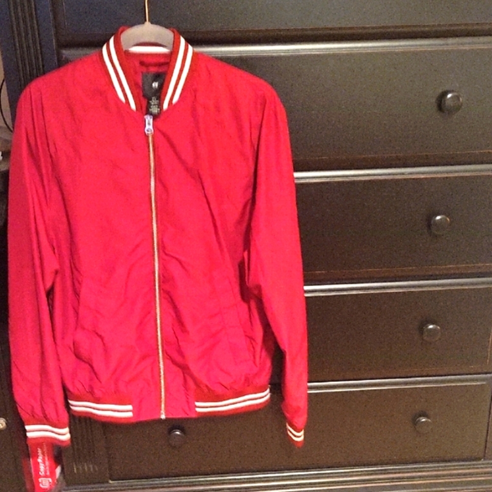 H&M Red Bomber Jacket with White Stripes